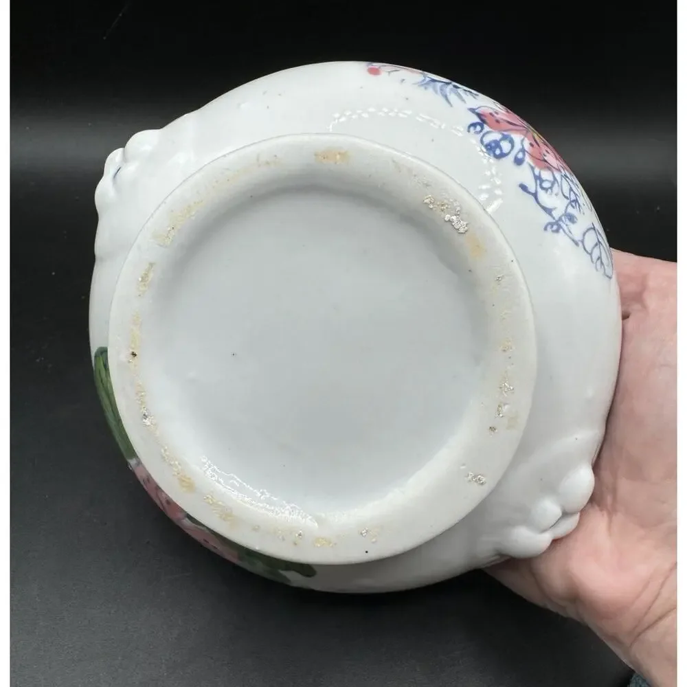 Rare Antique Ceramic Lions Head Sugar Bowl Or Dry Creamer Dish hand Painted -A99
